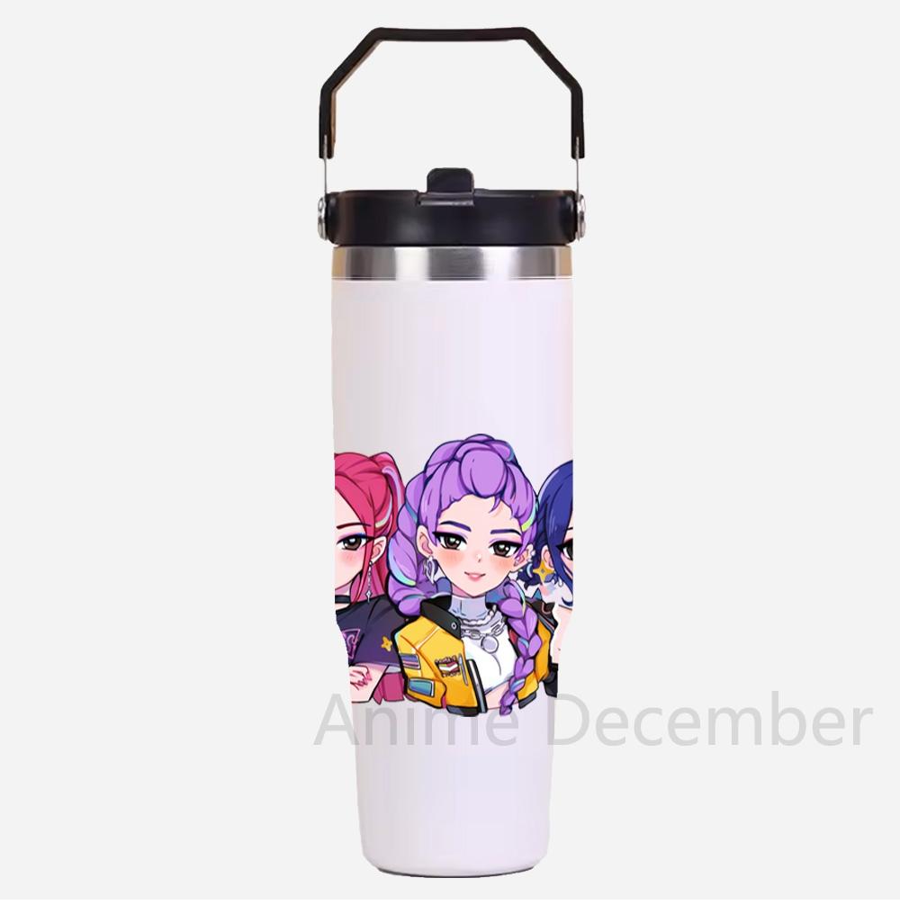 30Oz Anime K-Pop American Simple Solid Color Stainless Steel Thermos Portable Car Easy To Carry Water Cup Thermal Insulation Cold Ice Cup