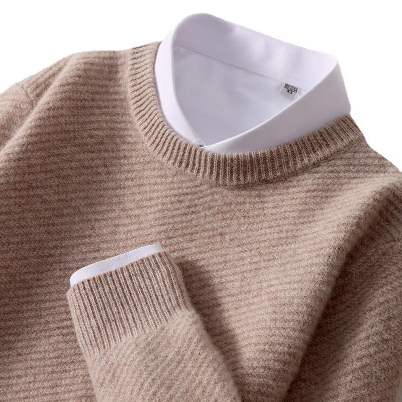 Men's Autumn/Winter Thick Cashmere Sweater – Round Neck, Solid Color, Loose-Fit, Casual Wool Knit