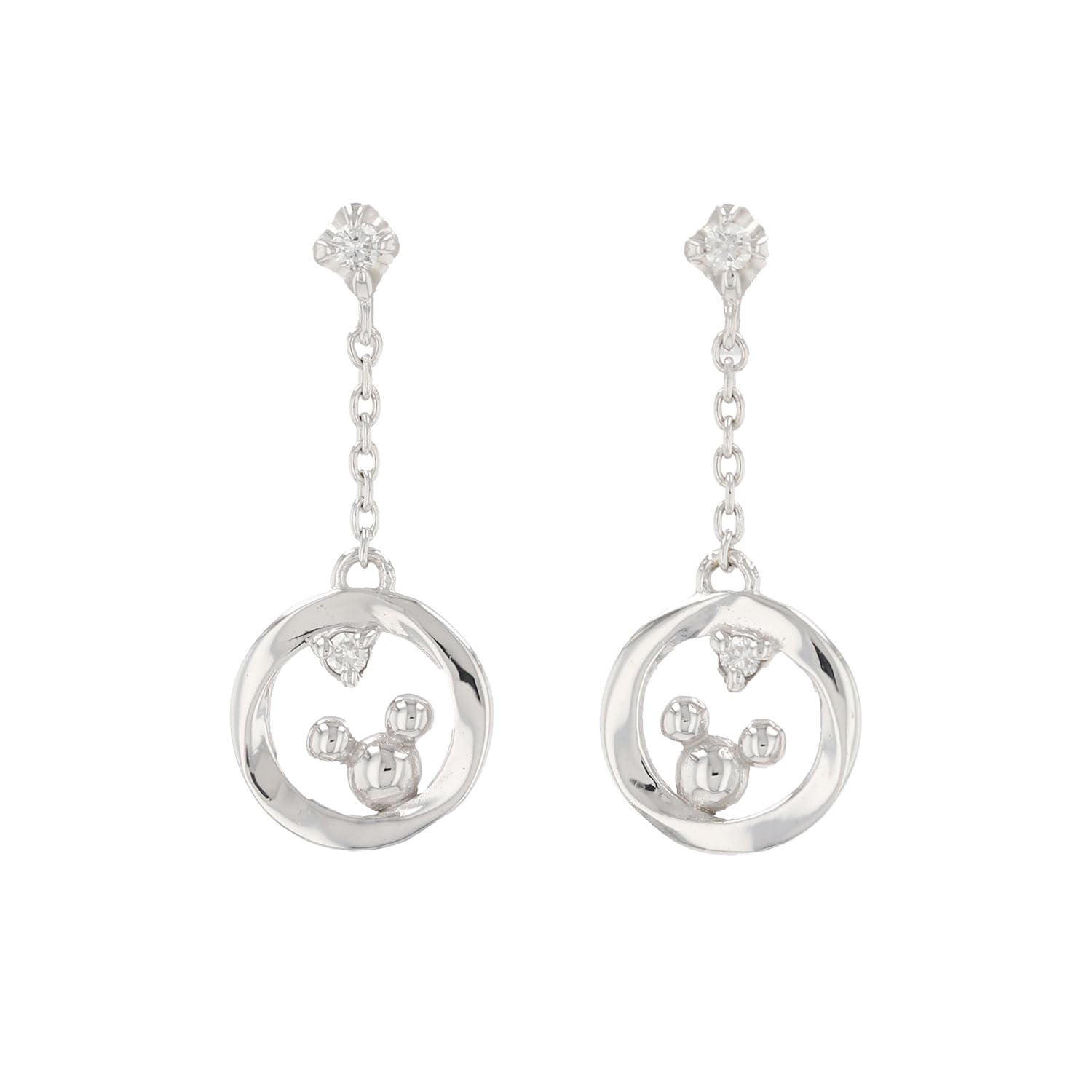 

Earrings Mickey Diamond 10K White Gold Swaying Chain Gift Present Birthday Christmas [Disney] (OPRDS20018) білий