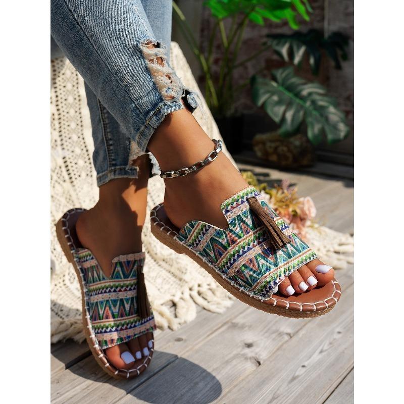 Bohemian Flat Sandals for Women - 2025 Summer New Fringe Design - Size 43 Beach Sandals