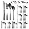 4/16/24/40pcs Stainless Steel Cutlery Set, Large Handle Knife and Fork Spoon, Suitable for Dining Room Kitchen.