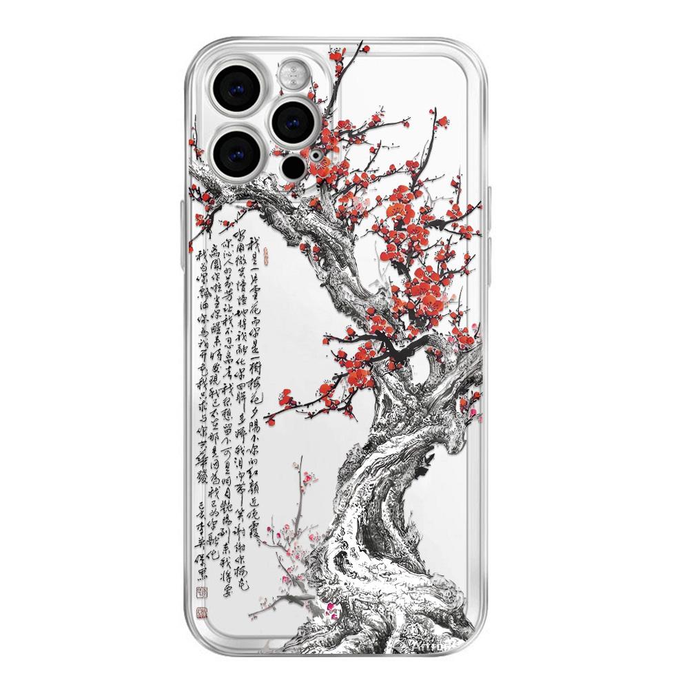 Chinese Ink Plum Blossom Print Phone Case For Samsung Galaxy S10 S20 S21 S22 S23 S24 S25 NOTE 10 20 ULTRA Cover