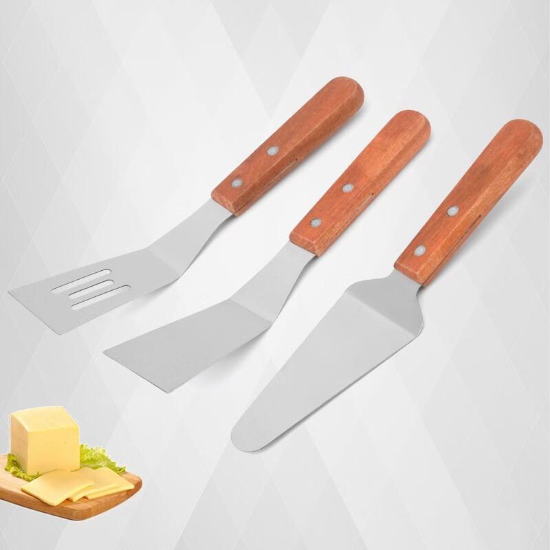 DRN Stainless Steel Spatula Set with Wooden Handle, 3-Piece