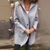 Women Woolen Jacket Hooded Solid Color Single-breasted Coat Mid Length Thermal Long Sleeved Commuting Dating Spring Fall Winter Overcoat