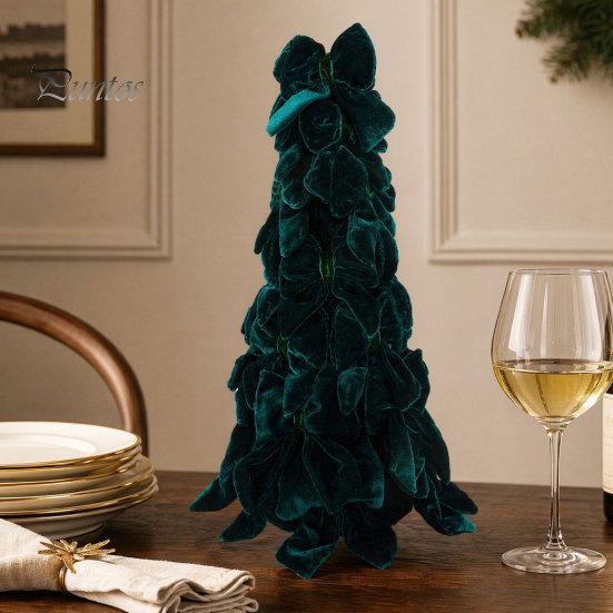Desktop Christmas Tree Ornament Velvet Bow Decoration, Shaped Soft Fabric Tabletop for Fireplace Dining Table Window Holiday Decor