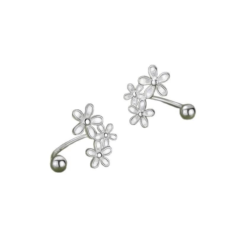 Cercei cu șurub cu flori, cu ac din argint 925 de înaltă calitate, pentru femei