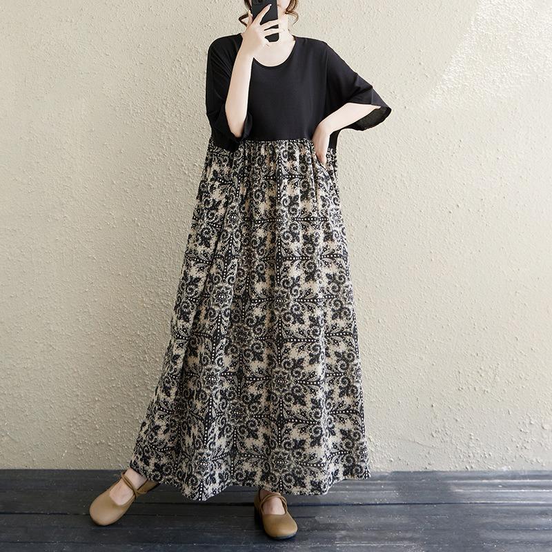 The Real Shot Is the New 125kg Fat MM To Cover the Meat and Show Thinness, and the Color Matching Cotton and Linen Dress Women's Clothing.