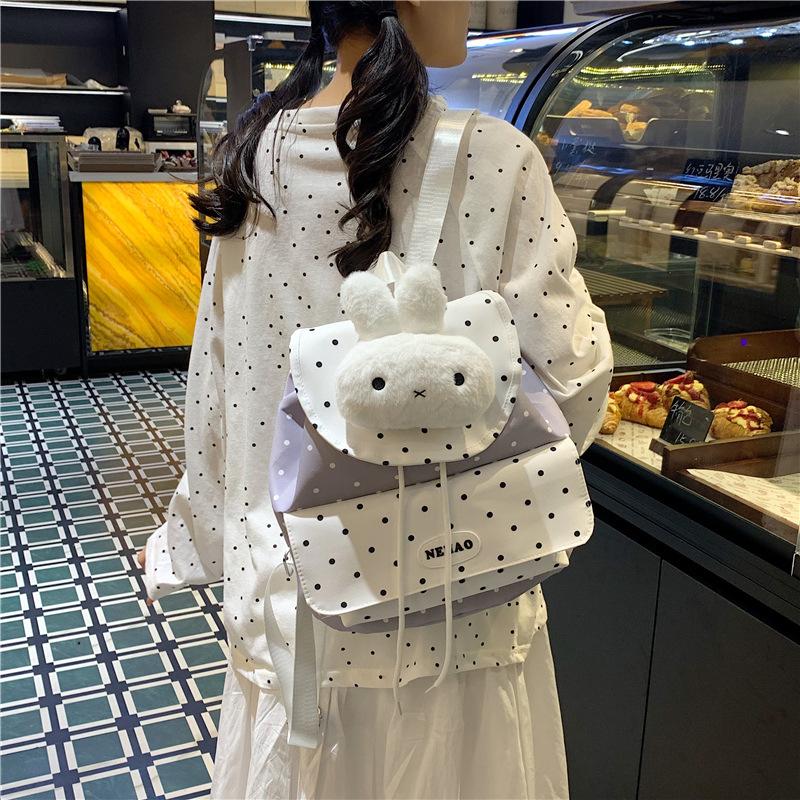 Schoolbag New Cute Polka Dot Rabbit Backpack Women's Large Capacity Student Party School Bag Leisure Commuter Light Sweet Backpack