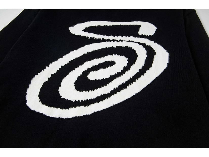European & American Stüssy Arc Pattern Jacquard Round Neck Knit Sweater for Couples
