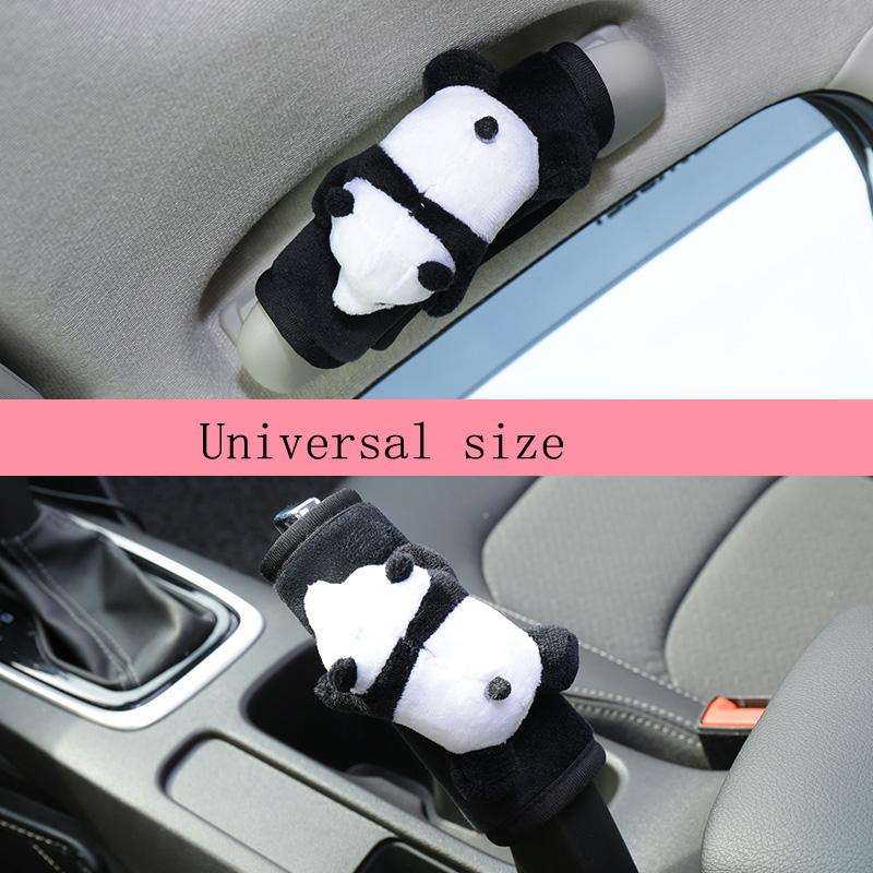 Cute Cartoon Panda Doll Car Interior Door Handle Cover Universal Plush Handbrake Case Protector Auto Roof Holder Protection