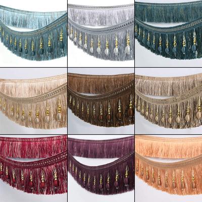 1M Curtain Sewing Tassel Fringe Trim Tassel Crystal Bead Lace Accessory  European Style Beaded Lace Trim Crafts Upholstery DIY