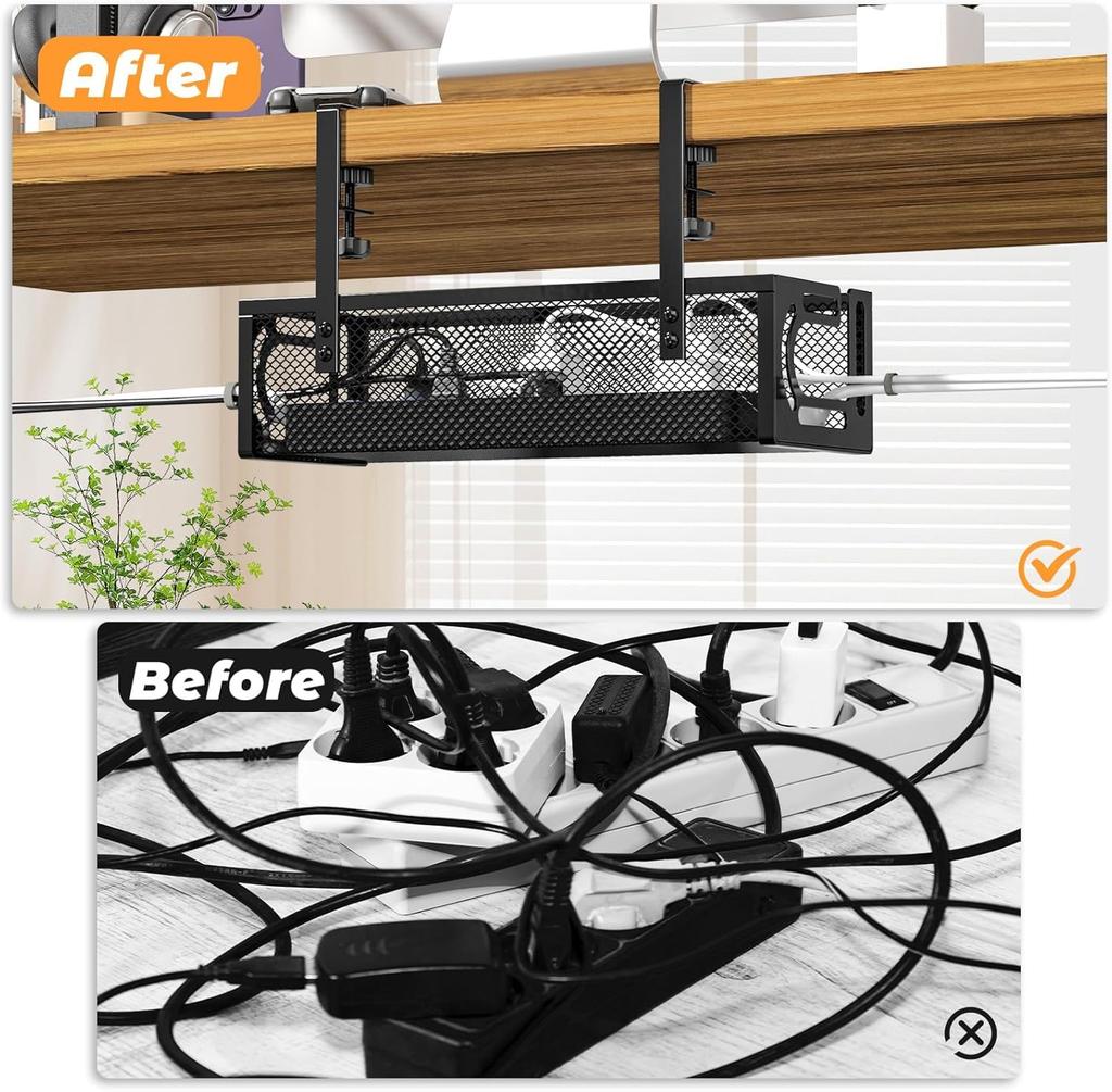 Cable Tray, Under-Desk Storage, Hiding Cables, 40cm Wide, Desk Storage, Wiring Organization, Installs 1-5cm Above Desk Top, No Drilling Required,