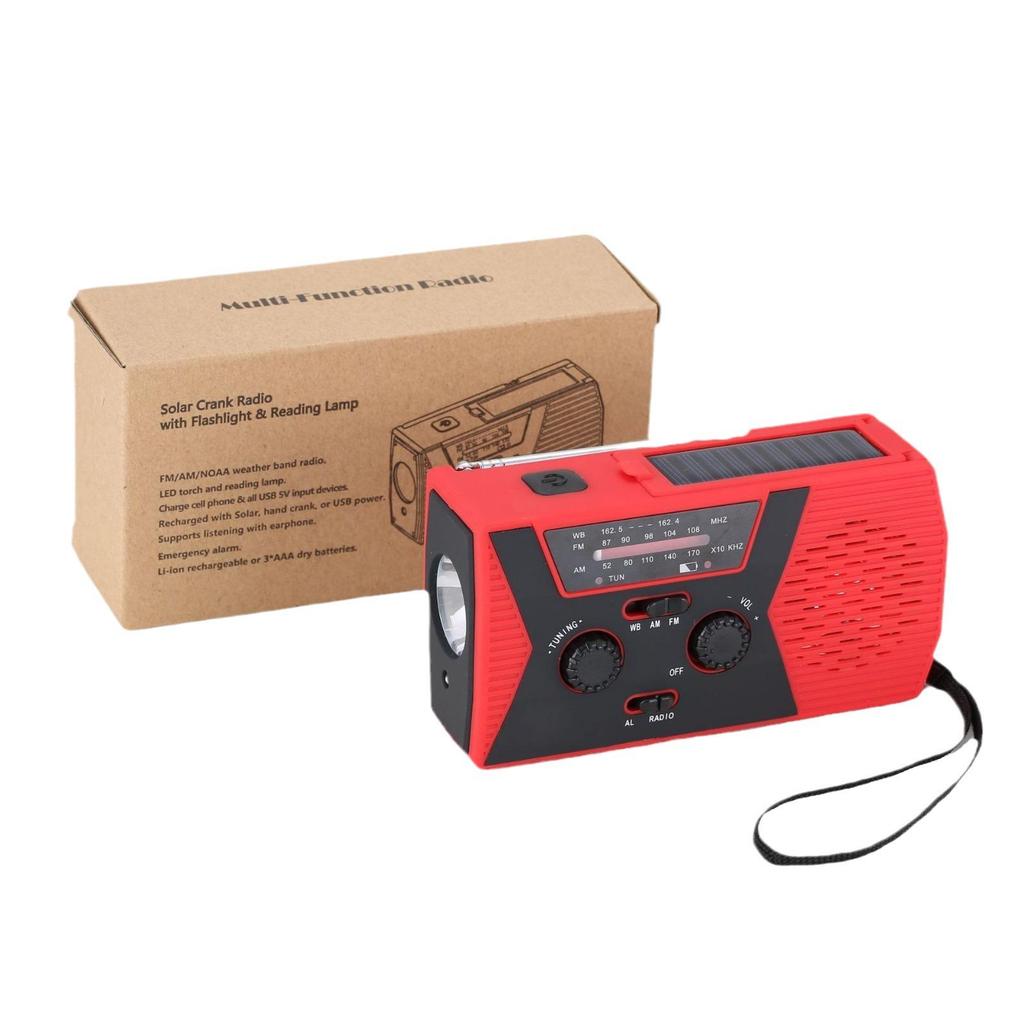 Portable Solar Hand-Crank Radio with Flashlight & Reading Light
