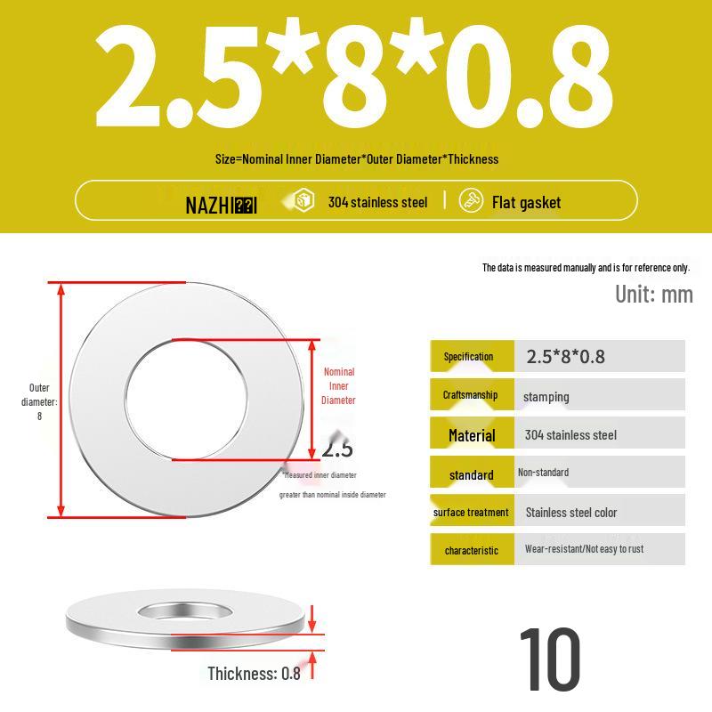 Thickened 304 Stainless Steel Flat Washer Spacer (M4-M8)