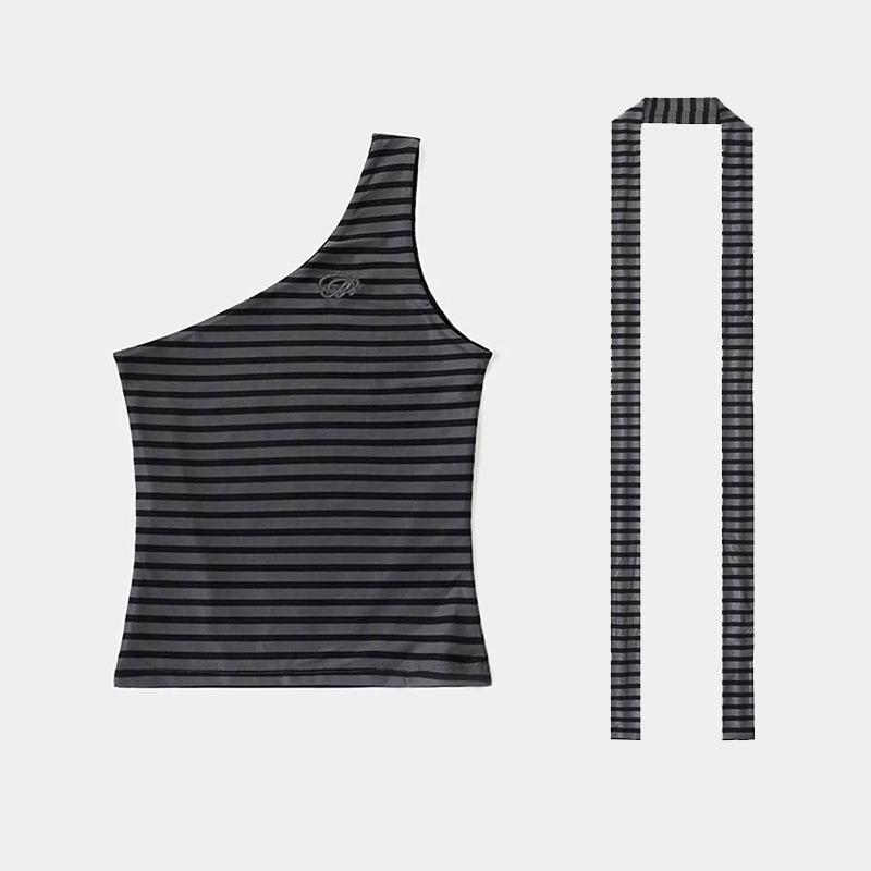 

Korean Badblood BCAC Series American Spicy Girl Striped Tank Top - Retro Sexy Streetwear Camisole for Women Medium темно-серого