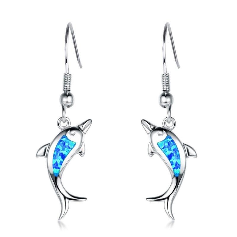 

Trendy Cute Sea Animal Dolphin Drop Earrings for Women Imitation Blue Fire Opal Pendientes Dangle Earrings Wedding Party Jewelry синій