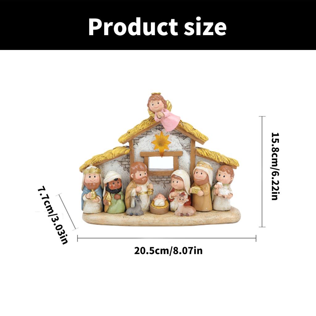 Miniature Nativity Playsets for Christmas Resin Figures Nativity Scene with LED Light Indoor Christian Faith Display