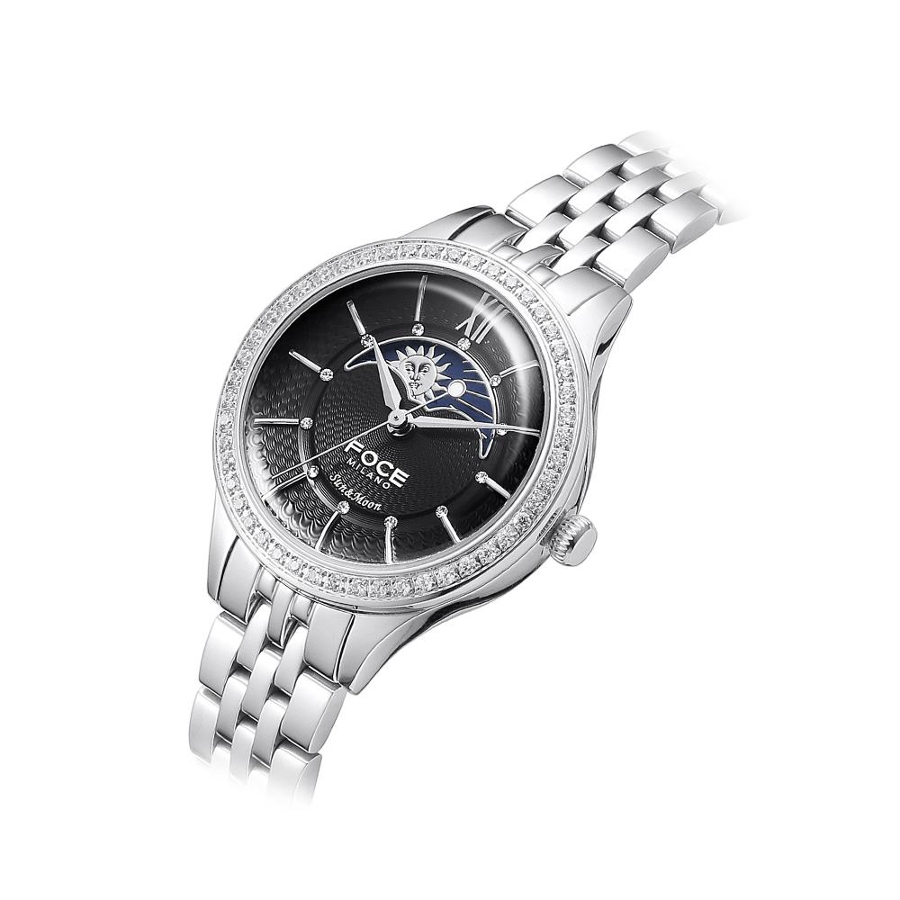 Poche 30Mm Women'S Sun & Moon Metal Watch Fm7602Lm-Bk