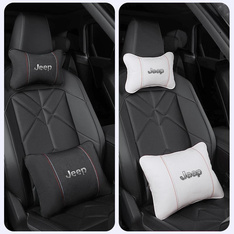 For Jeep Renegade Willys Wrangler JL JK Grand Patriot Suede Car Neck Pillow Headrest Lumbar Support Pillow Spine Protect sticker