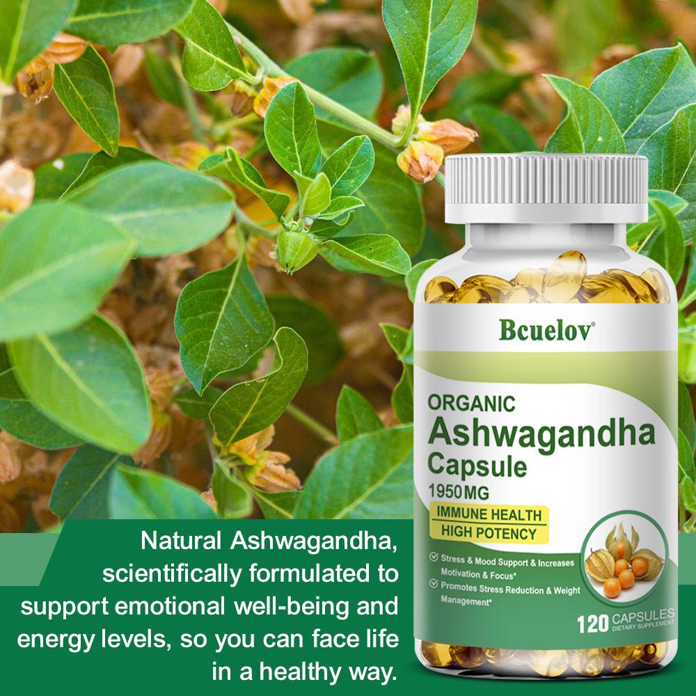 Bio Ashwagandha Kapseln 1950mg - Hochdosierte Formel - 120 Kapseln