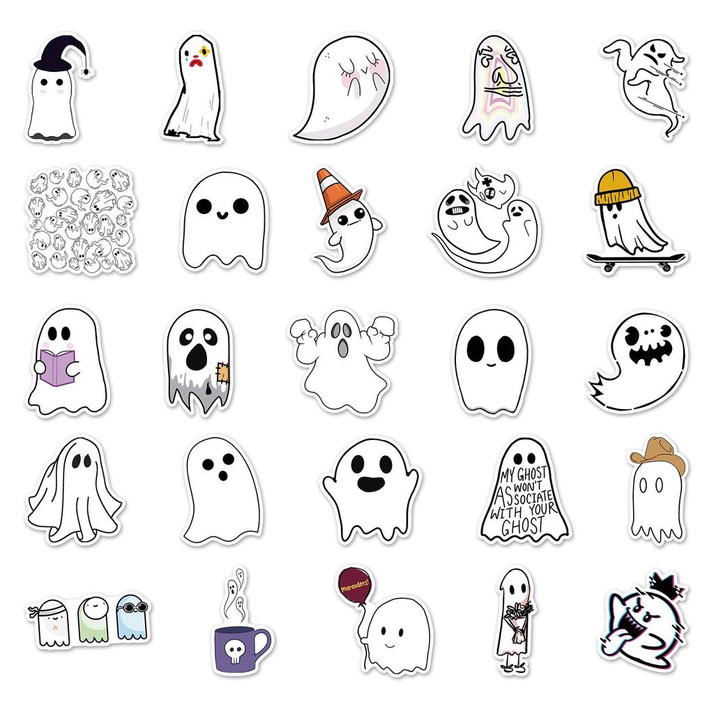 100 Sheets of Cute Cartoon Ghost Halloween Stickers - Waterproof DIY Stationery for Journals