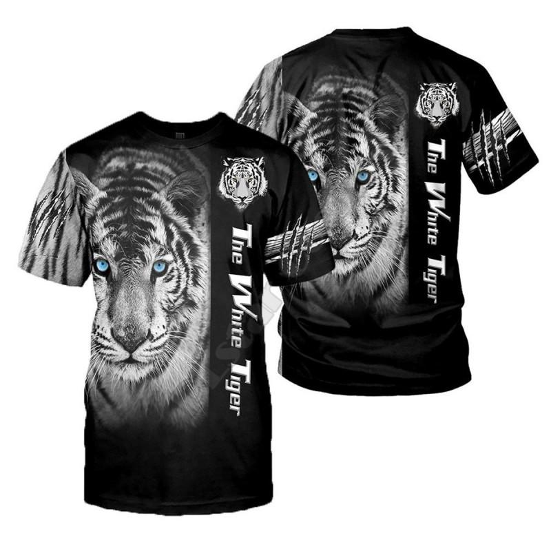 Mens Loose Fit Short Sleeve T-Shirt With 3D Digital Print Cartoon Tiger Design Streetwear Hip Hop Style
