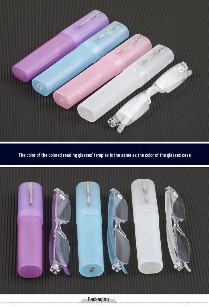 Ultra-Light Transparent Resin Reading Glasses with Pen Holder - Portable Jelly Color Eyewear for Men and Women