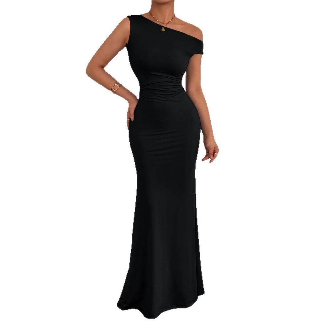 European & American Mermaid One-Shoulder Waist-Draped Sleeveless Dress for Women 2026