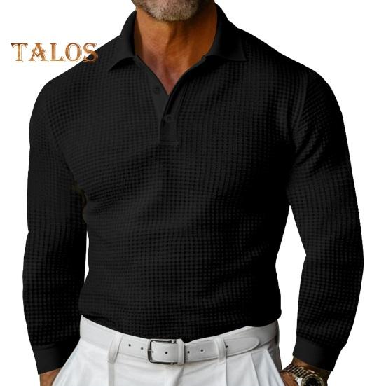 

Мужская рубашка весна-осень с отложным воротником на пуговицах с вафельной текстурой, длинными рукавами, однотонная, приталенная, свитер, повседневная одежда для свиданий M чёрный
