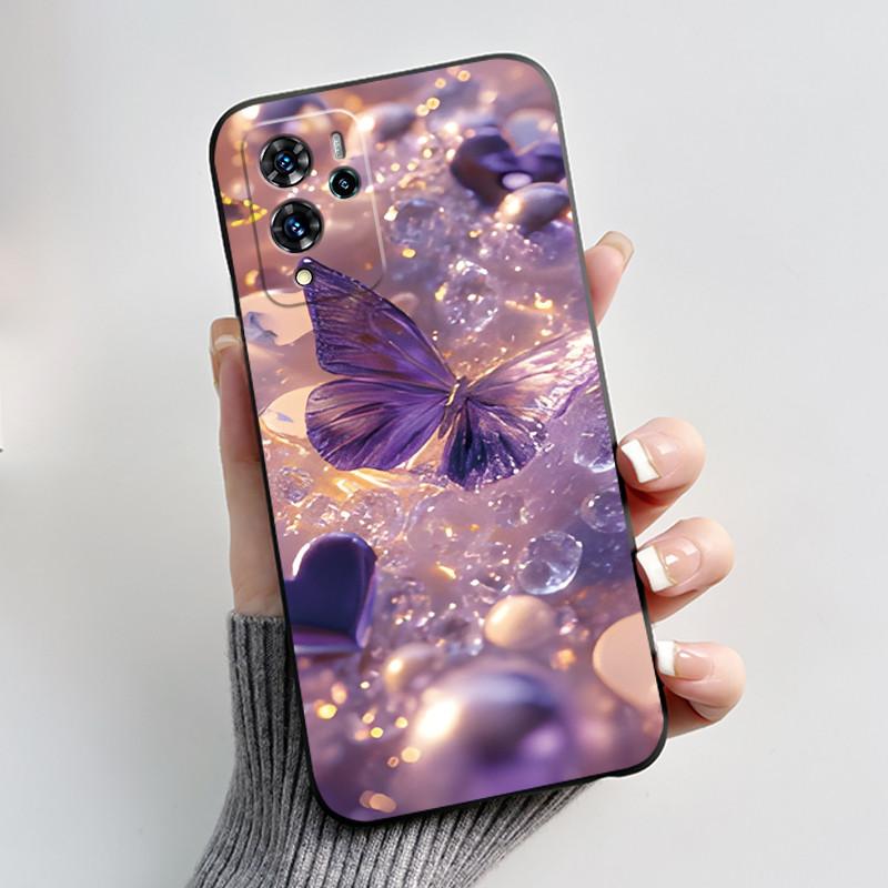 For ZTE V40 Pro 9046 Case Black Jelly Soft Silicone TPU Butterfly Flowers Pattern Phone Casing For ZTE Blade V40 Pro Back Cover