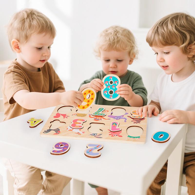 Kids Alphabetic Arithmetic Number Geometric Shapes Wooden Puzzle Montessori Preschool Learning Educational Game Toy for Children