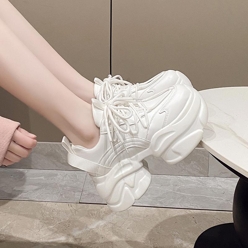 Fashion 8CM Heels Autumn Chunky Sneakers for Women New Spring Breathable Mesh Platform Sports Shoes Woman Thick Bottom Dad Shoes Ladies