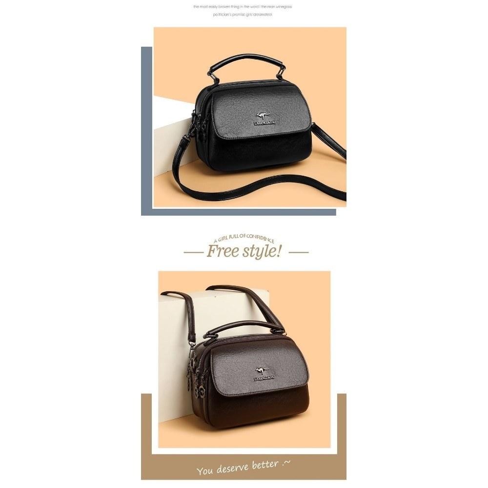Women Multi Compartment Soft Faux Leather Handbag with Detachable Crossbody Strap for Daily Commute