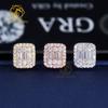Ready To Ship Gold & Rhodium Plated 925 Sterling Silver Iced Baguette D VVS1 Moissanite Stud Earrings for Gift Party with GRA