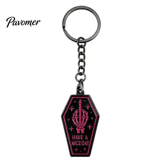 Metal Key Chain Gothic Punk Coffin-Shaped Keychain, Have A Nice Day Skull Hand Dark Style Accessory Pattern Keyring, Decorative Pendant for Backpacks,