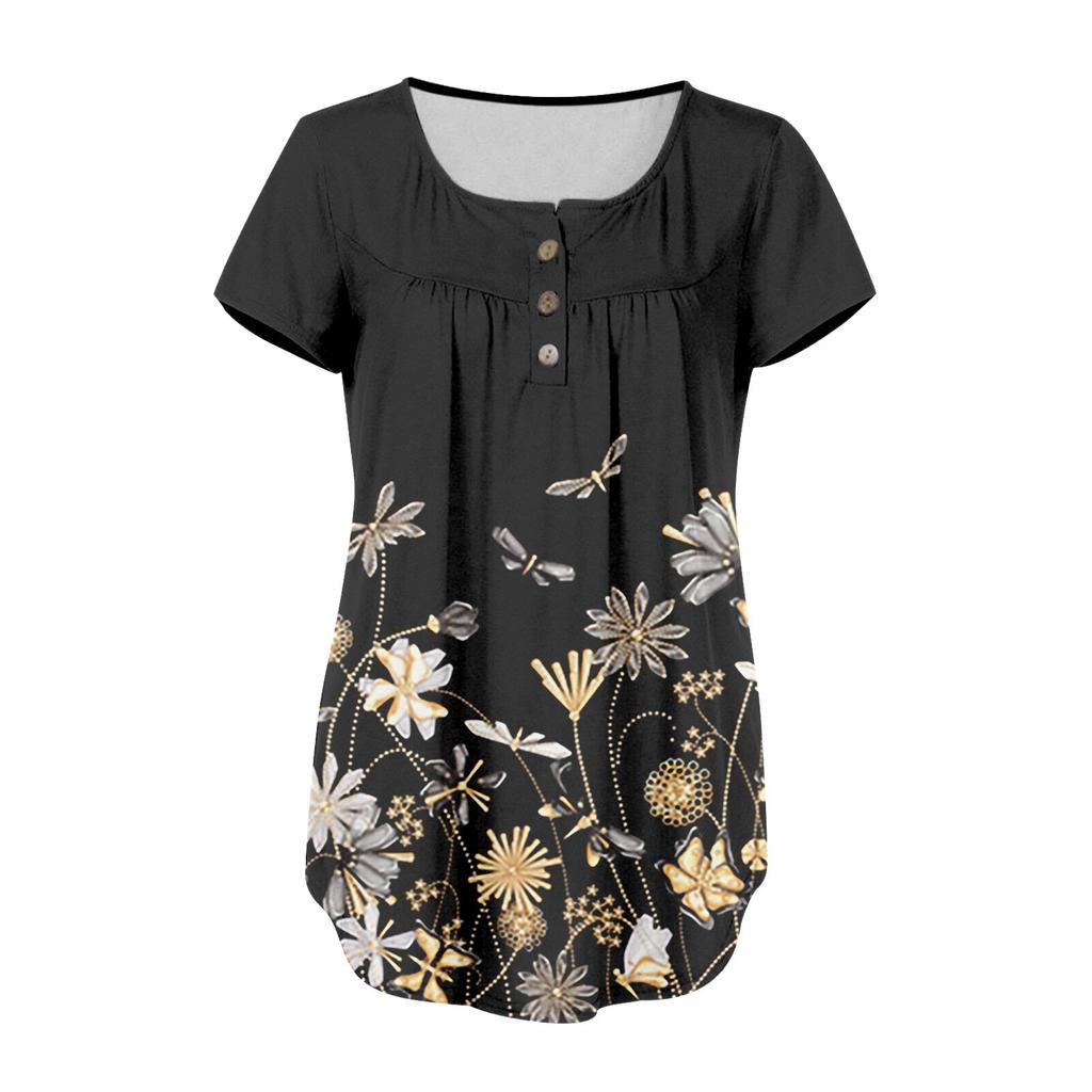 Women's Short-sleeve Loose Tops Casual Plus Size Tunic Button Tops