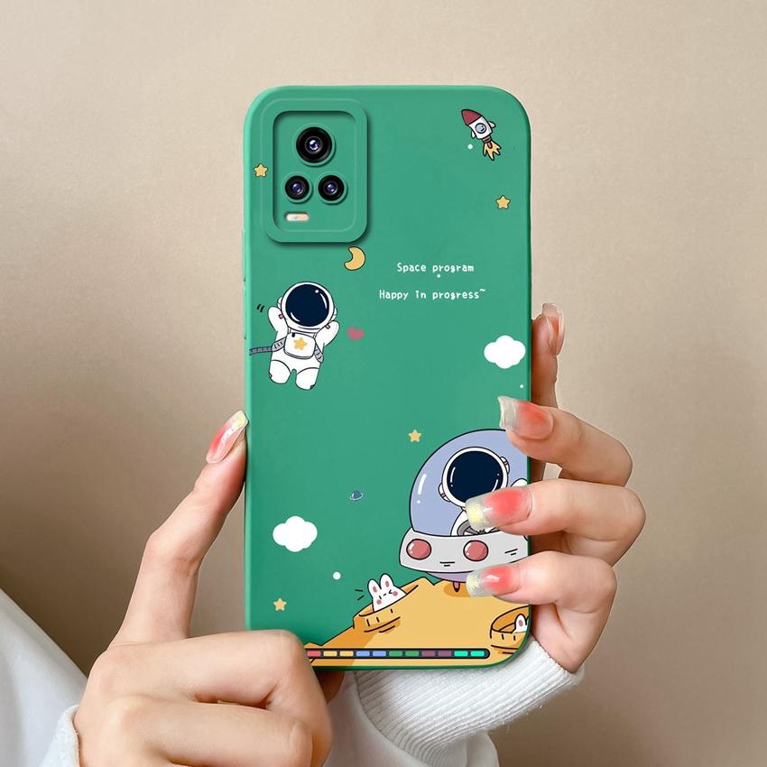Dla Vivo Y75 S16 Y73 V17 S10 Y77 Etui na telefon Urocze kreskówkowe wzory astronautów Ochrona obiektywu Płynny silikon Antypoślizgowa powłoka Dla Vivo Obudowa na telefon komórkowy