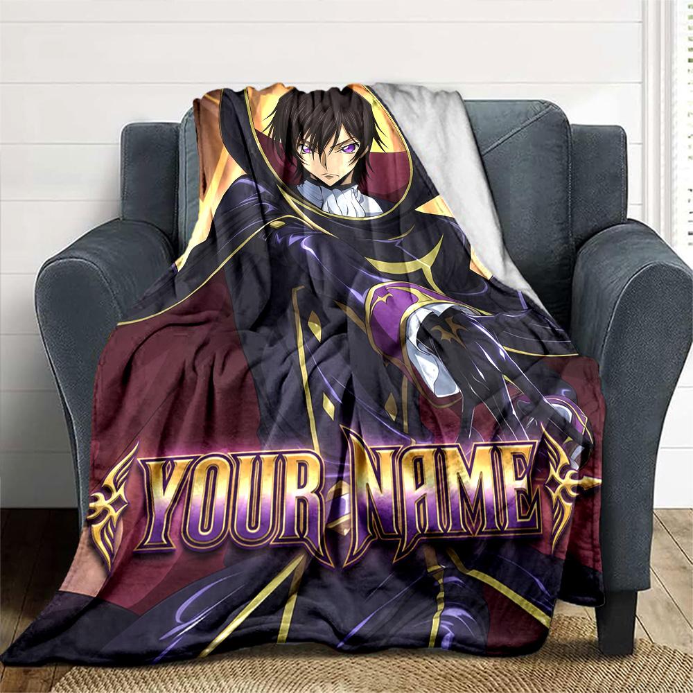 1pc Code Geass Blanket with Custom Name, Gift, for Men and Women, Soft Blanket, Good for Sofa Bed Couch Travel, Lightweight Flannel Blanket
