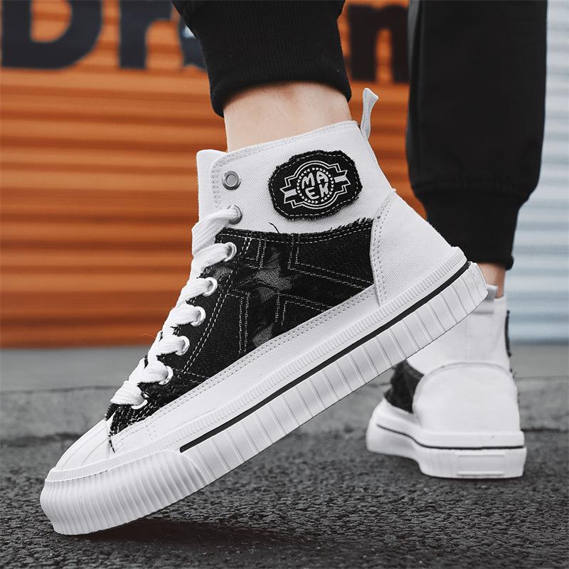 Hög Topp Canvas Sneakers Man Mode Casual Blå Espadriller Män Trend Andningsbara Snörskor Herr Vulkaniserade Skor tenis masculino