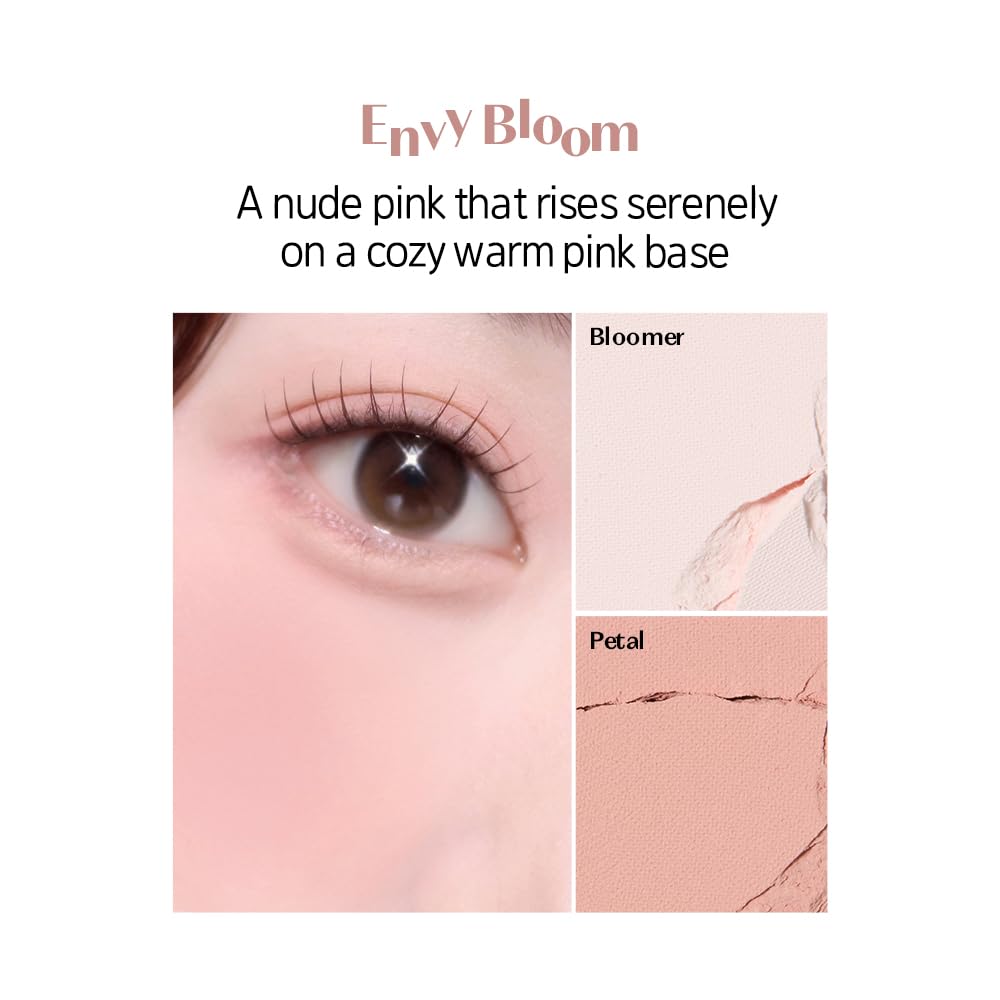 ETUDE Heart Pop Duo Brusher Envy Bloom 2 Colors Dual Korean Makeup Artist Collaboration Layering Cheek Natural Highlight Cool and Yellow Glossy