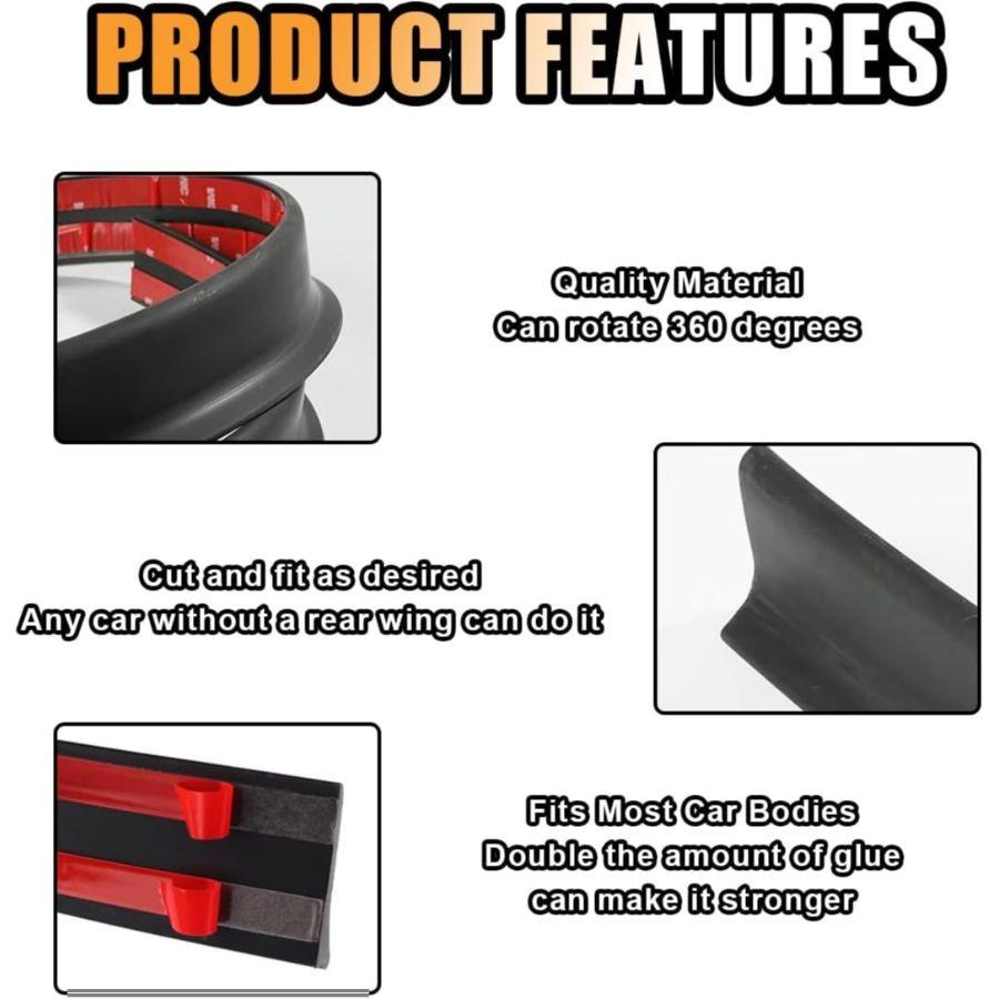 Rear Spoiler Roof Lip Kit, Rubber Trunk Spoiler Trim Strip Cool Car Matte black