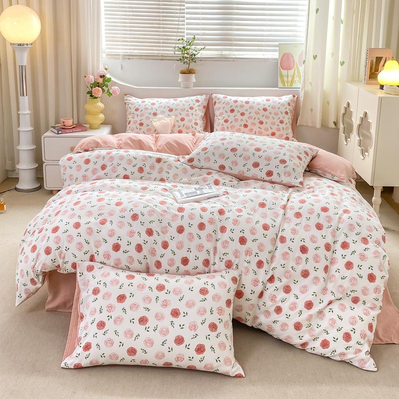 Duvet Cover Set 3pcs 100% Cotton Bedding Set Fashion Floral Quilt Cover Pillowcase Korean Ins Style Comforter Covers (NO SHEET)