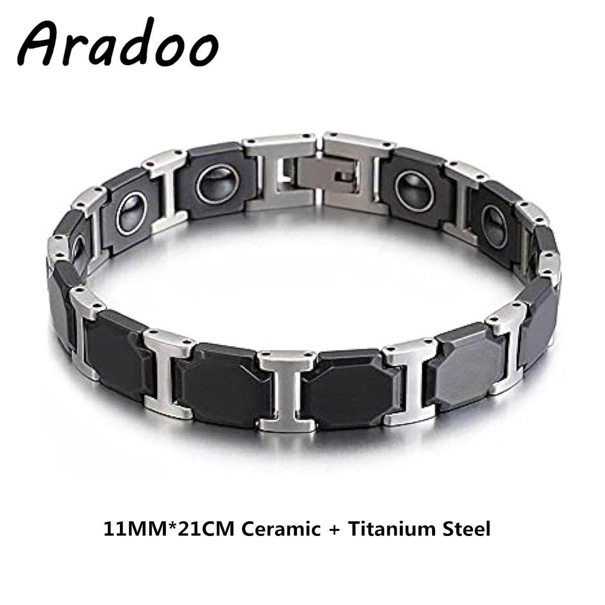 Aradoo Titanium Steel Ceramic Bracelet Magnetic Strap Buckle Power Wristband Jewelry Gifts 21CM