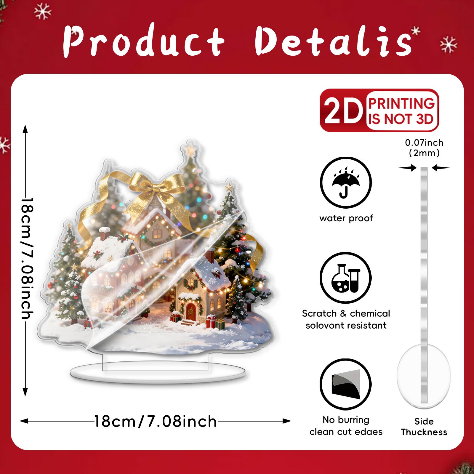 

2D Рождественский домик-елка Снежный Золотой бант Акриловые украшения Украшение стола для зоны Подарок - Рождественская тематика Украшения 1pcs