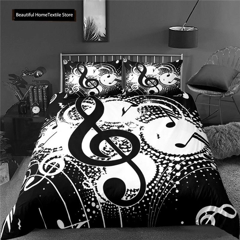 3d Music Notes Guitar Duvet Cover Set For Teens Adults Bedroom Decor Music Bedding Sets Fashion Hip Hop Comforter Cover