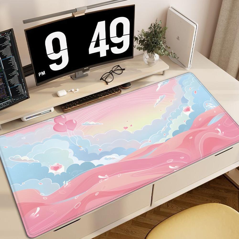 Large Size Pink Mousepad 90x40cm Pastel Clouds Deskmat Xxl Kawaii NonSlip Mouse Pad Cute Mice Rugs Extended Gaming Keyboard Mat