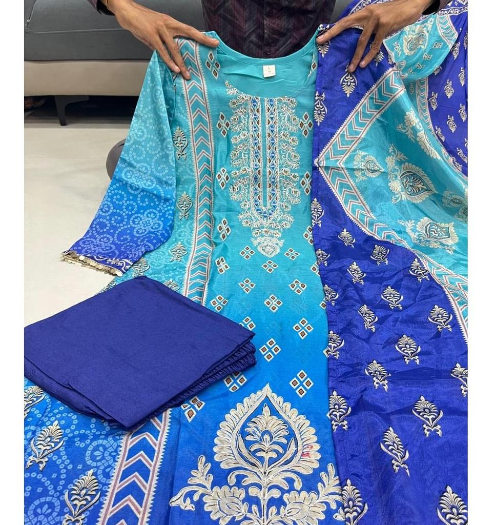 Wunderschönes Designer Chinon Kurti Set Damen Bollywood Partykleidung Kurta Hose Dupatta Set Salwar Kameez