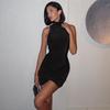 Fashion Elegant Half High Neck Sleeveless Dress New Solid Color Pleated Hip Casual Party Short Dress Female Simple Women's Clothing 3058