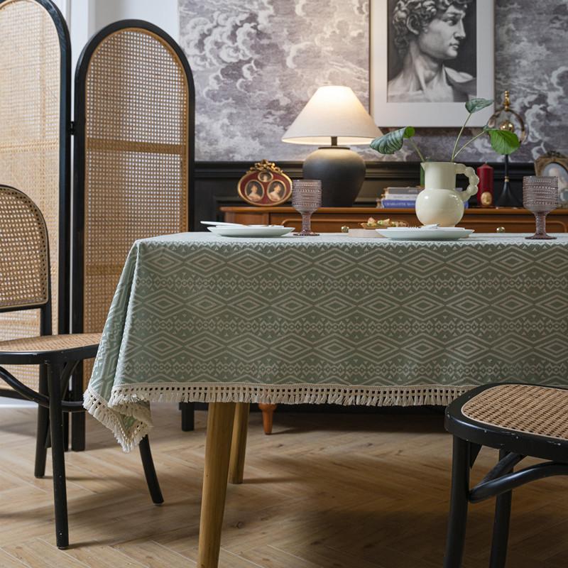 American Geometric Tablecloth Famous Style Rhombus Full Polyester Jacquard Fringed Rectangular Dining Table Coffee Table Tablecloth Cover Towel 60x60