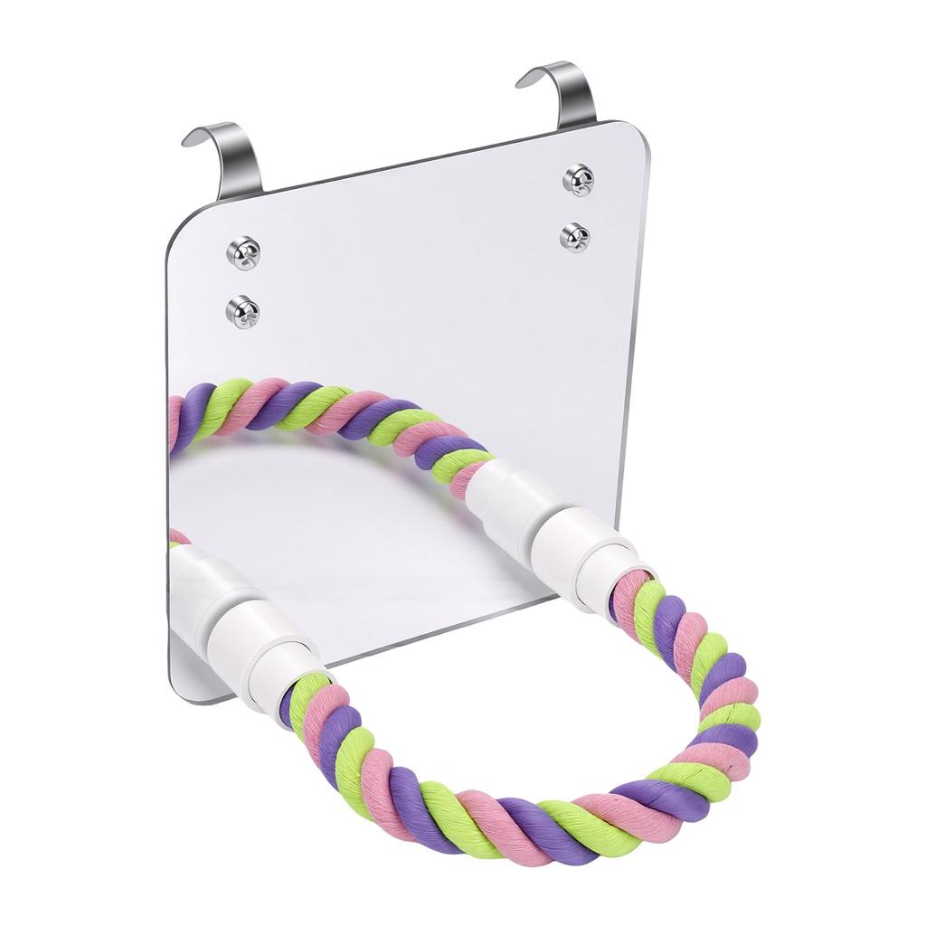 Bird Mirror with Perch Colorful Cotton Bird Rope Perch Parrot Chew Toy for Bird Cage Accessories
